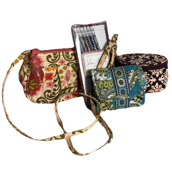 Vera Bradley Accessory Lot Crossbody Purse Trifold Wallet Cosmetic Bag & Pencils - Picture 1 of 16